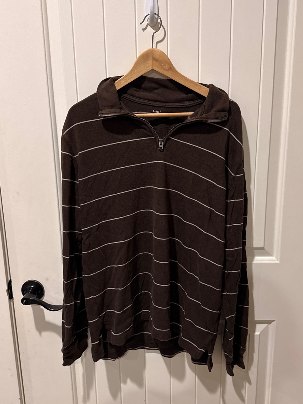 GAP Brown with Cream Striped Quarter-Zip Pullover
